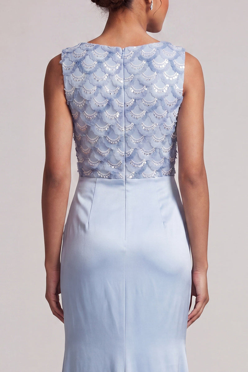 Load image into Gallery viewer, Sparkly Light Blue Ruched Mermaid Long Mother of the Bride Dress