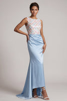 Load image into Gallery viewer, Sparkly Light Blue Ruched Mermaid Long Mother of the Bride Dress