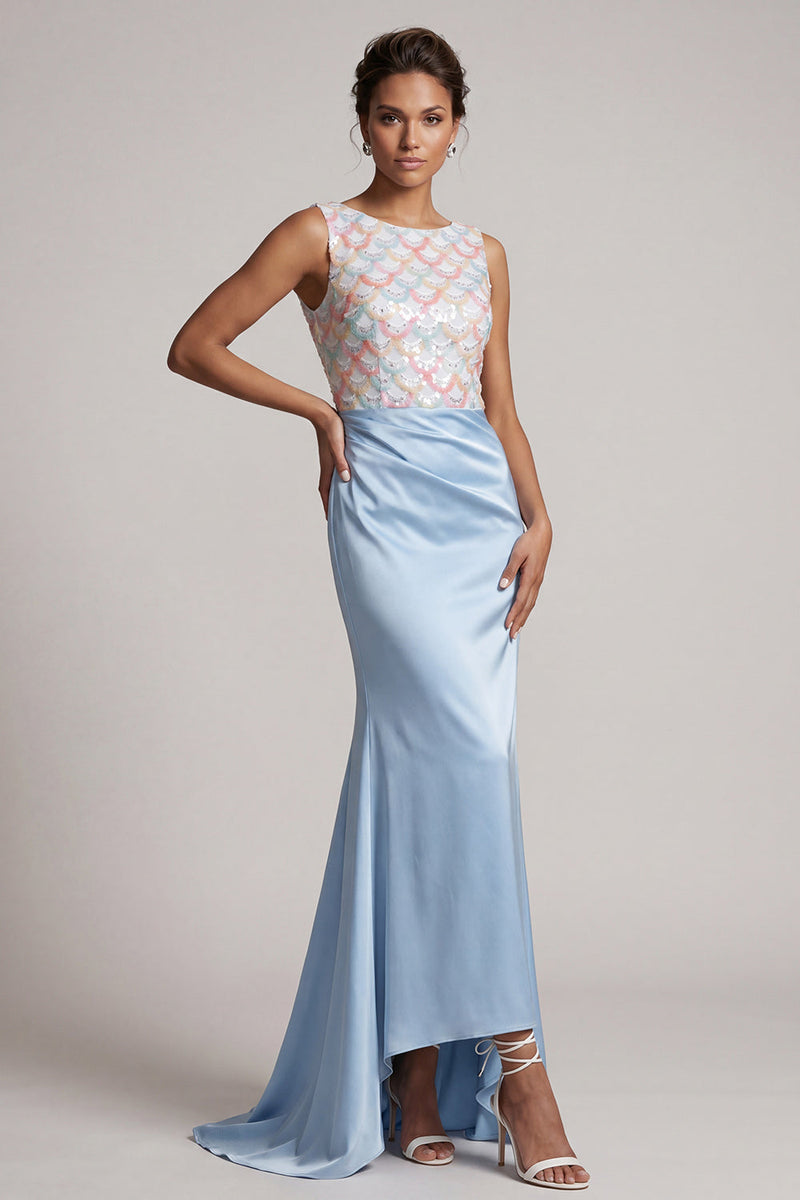 Load image into Gallery viewer, Sparkly Light Blue Ruched Mermaid Long Mother of the Bride Dress