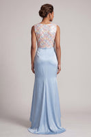 Load image into Gallery viewer, Sparkly Light Blue Ruched Mermaid Long Mother of the Bride Dress