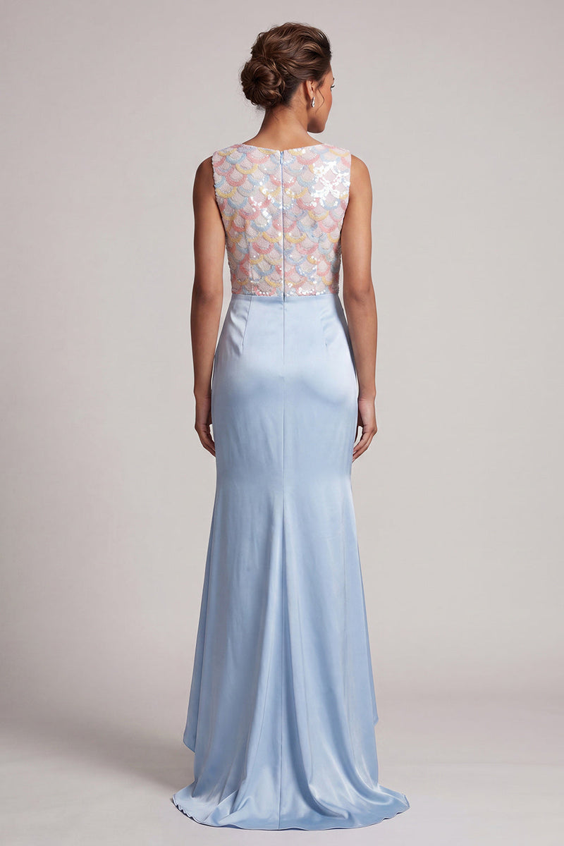 Load image into Gallery viewer, Sparkly Light Blue Ruched Mermaid Long Mother of the Bride Dress
