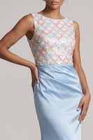 Load image into Gallery viewer, Sparkly Light Blue Ruched Mermaid Long Mother of the Bride Dress
