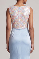 Load image into Gallery viewer, Sparkly Light Blue Ruched Mermaid Long Mother of the Bride Dress