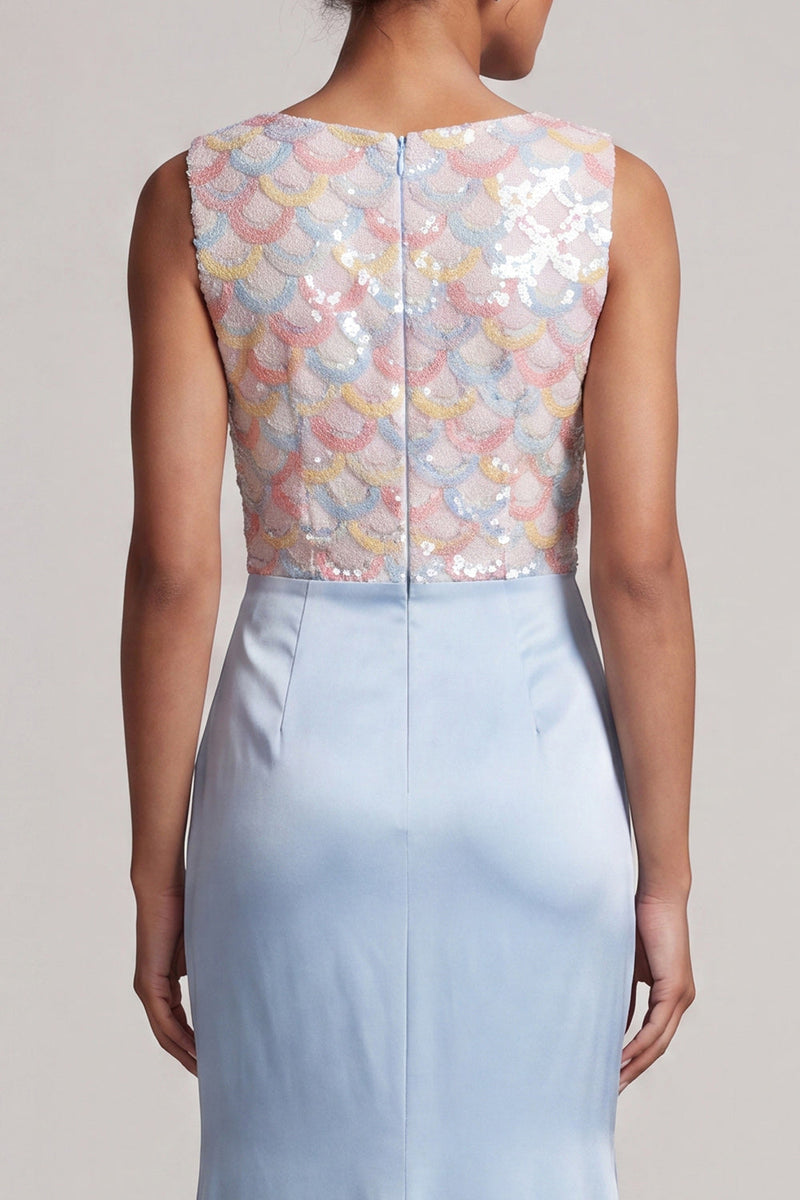 Load image into Gallery viewer, Sparkly Light Blue Ruched Mermaid Long Mother of the Bride Dress