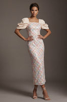 Load image into Gallery viewer, Sparkly Blush Sheath Sequin Long Mother of the Bride Dress with Slit