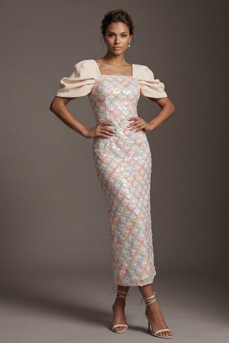 Load image into Gallery viewer, Sparkly Blush Sheath Sequin Long Mother of the Bride Dress with Slit