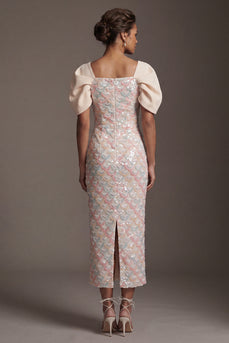 Sparkly Blush Sheath Sequin Long Mother of the Bride Dress with Slit