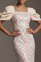 Load image into Gallery viewer, Sparkly Blush Sheath Sequin Long Mother of the Bride Dress with Slit