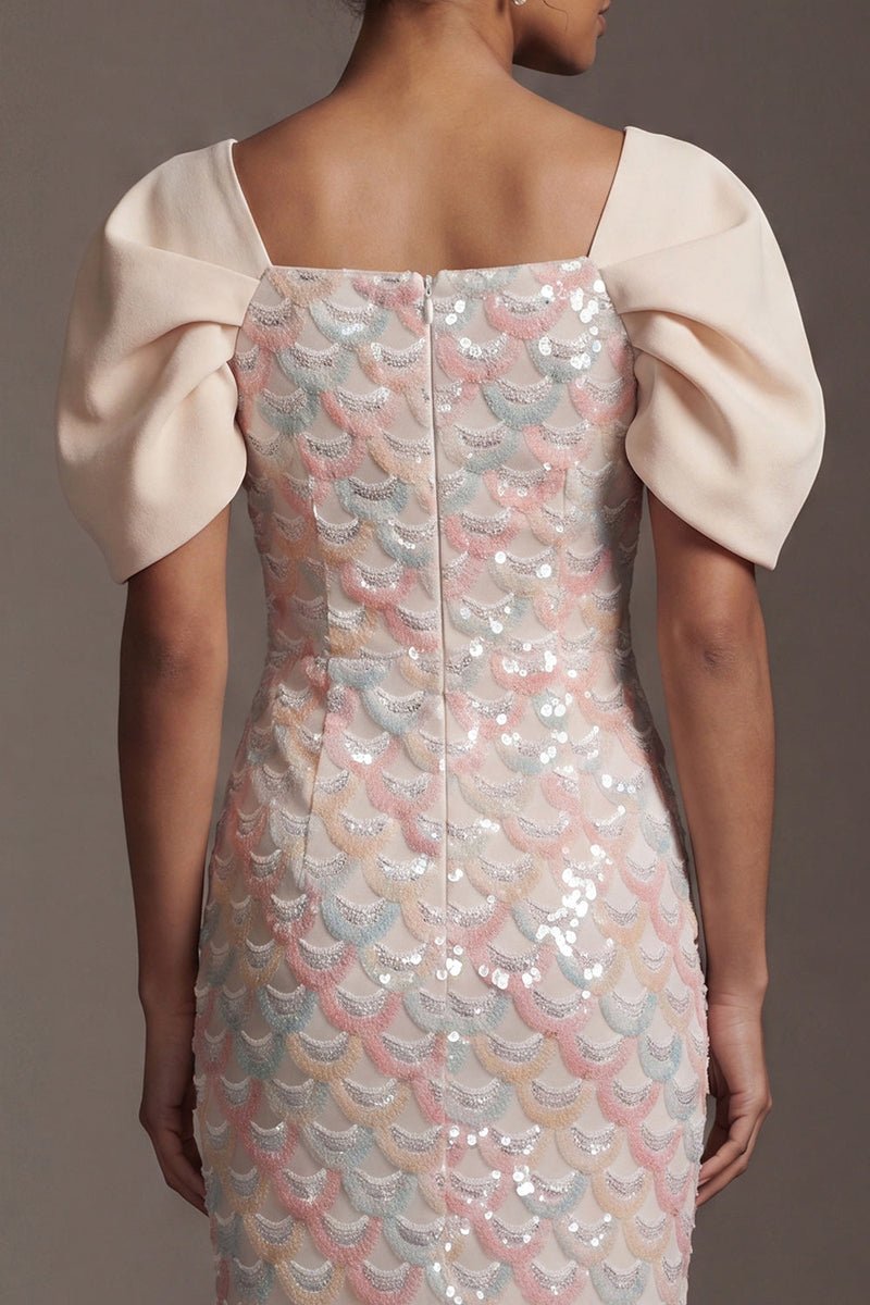 Load image into Gallery viewer, Sparkly Blush Sheath Sequin Long Mother of the Bride Dress with Slit