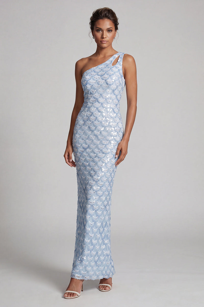 Load image into Gallery viewer, Sparkly Light Green Sheath Long Sequin Mother of the Bride Dress with Keyhole