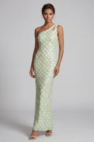 Load image into Gallery viewer, Sparkly Light Green Sheath Long Sequin Mother of the Bride Dress with Keyhole