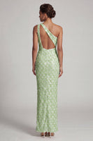 Load image into Gallery viewer, Sparkly Light Green Sheath Long Sequin Mother of the Bride Dress with Keyhole