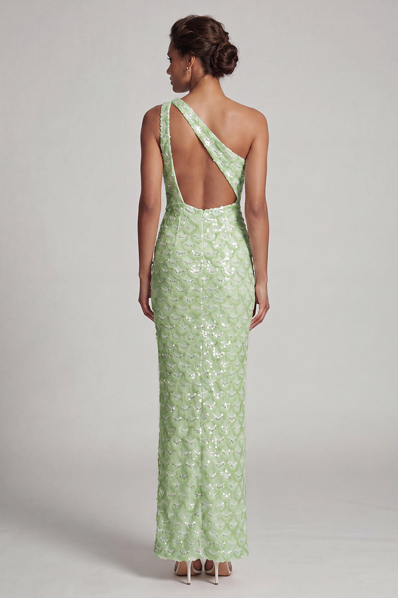 Load image into Gallery viewer, Sparkly Light Green Sheath Long Sequin Mother of the Bride Dress with Keyhole