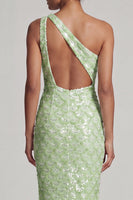Load image into Gallery viewer, Sparkly Light Green Sheath Long Sequin Mother of the Bride Dress with Keyhole