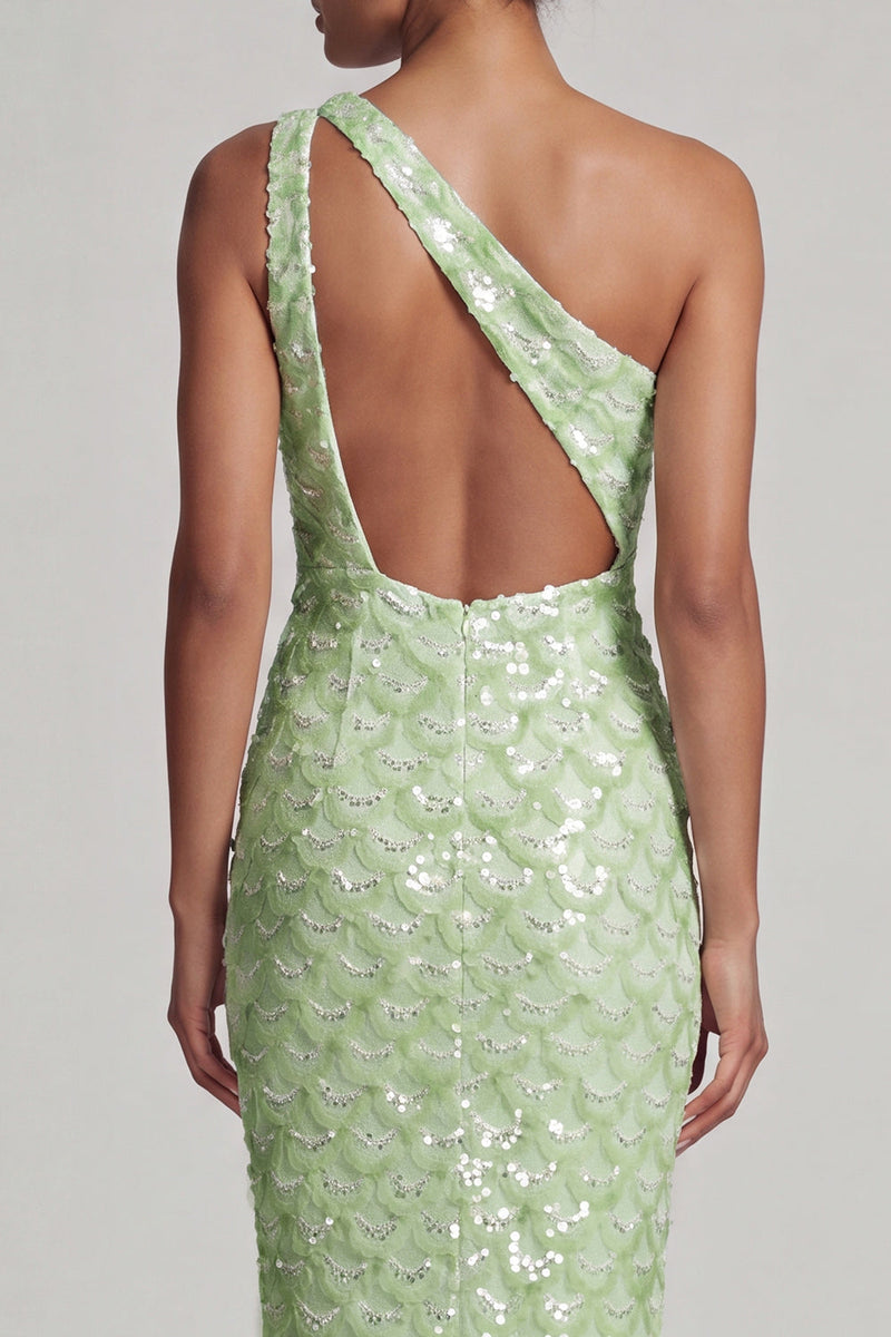 Load image into Gallery viewer, Sparkly Light Green Sheath Long Sequin Mother of the Bride Dress with Keyhole