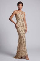 Load image into Gallery viewer, Sparkly Champagne Mermaid Long Sequin Mother of the Bride Dress with Keyhole