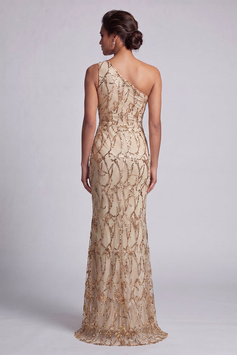 Load image into Gallery viewer, Sparkly Champagne Mermaid Long Sequin Mother of the Bride Dress with Keyhole