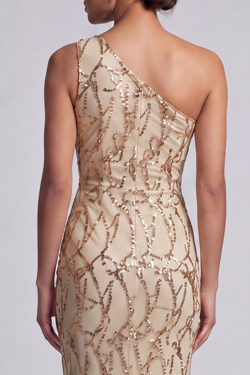 Load image into Gallery viewer, Sparkly Champagne Mermaid Long Sequin Mother of the Bride Dress with Keyhole