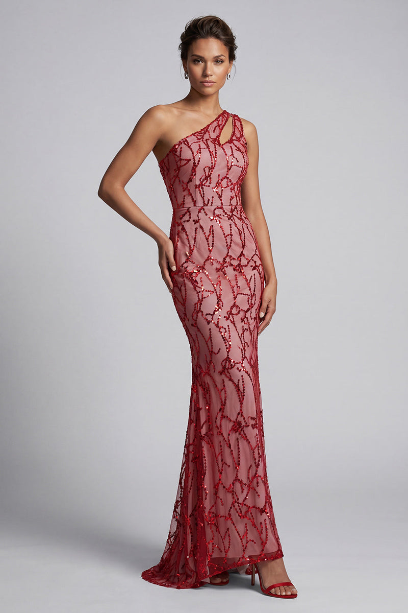 Load image into Gallery viewer, Sparkly Champagne Mermaid Long Sequin Mother of the Bride Dress with Keyhole