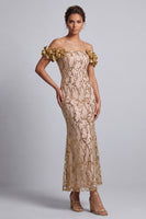 Load image into Gallery viewer, Sparkly Champagne Sequin Mermaid Long Mother of the Bride Dress with 3D Flowers