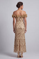 Load image into Gallery viewer, Sparkly Champagne Sequin Mermaid Long Mother of the Bride Dress with 3D Flowers