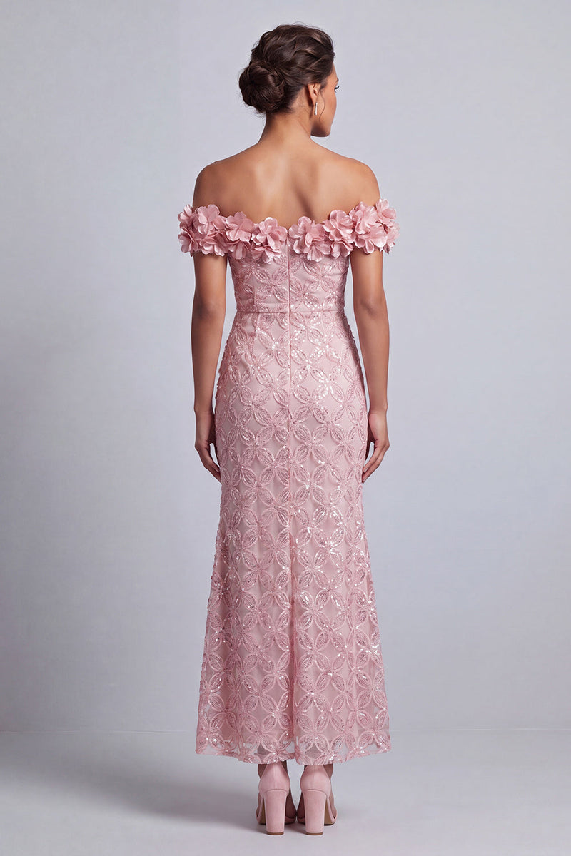 Load image into Gallery viewer, Sparkly Champagne Sequin Mermaid Long Mother of the Bride Dress with 3D Flowers