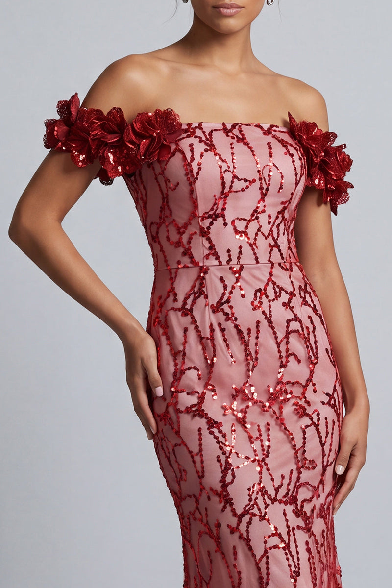 Load image into Gallery viewer, Sparkly Champagne Sequin Mermaid Long Mother of the Bride Dress with 3D Flowers