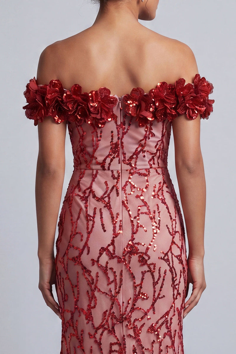 Load image into Gallery viewer, Sparkly Champagne Sequin Mermaid Long Mother of the Bride Dress with 3D Flowers