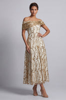 Load image into Gallery viewer, Sparkly Floral Champagne A-Line Beaded Long Mother of the Bride Dress