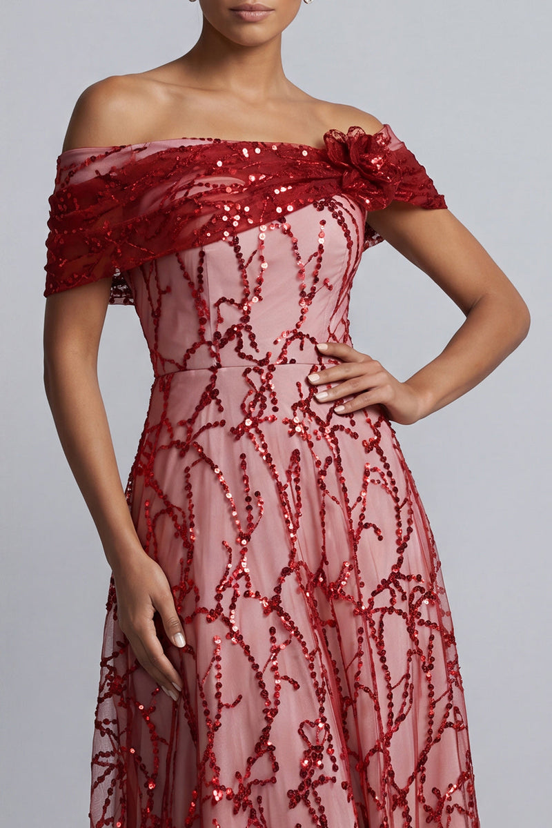 Load image into Gallery viewer, Sparkly Floral Champagne A-Line Beaded Long Mother of the Bride Dress