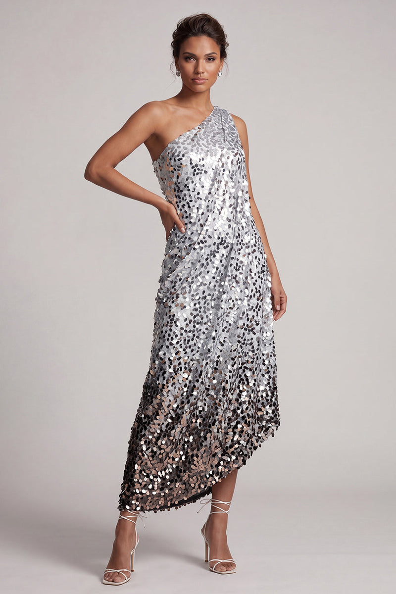 Load image into Gallery viewer, Sparkly Silver Sequin A-Line Long Mother of the Bride Dress