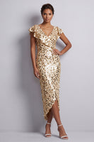 Load image into Gallery viewer, Sparkly Sequin Silver Sheath High-Low Mother of the Bride Dress with Ruffles
