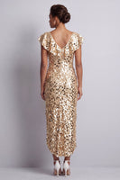 Load image into Gallery viewer, Sparkly Sequin Silver Sheath High-Low Mother of the Bride Dress with Ruffles