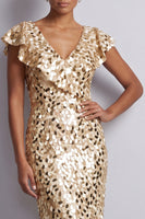 Load image into Gallery viewer, Sparkly Sequin Silver Sheath High-Low Mother of the Bride Dress with Ruffles