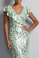 Load image into Gallery viewer, Sparkly Sequin Silver Sheath High-Low Mother of the Bride Dress with Ruffles