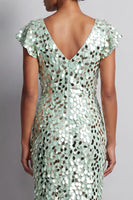 Load image into Gallery viewer, Sparkly Sequin Silver Sheath High-Low Mother of the Bride Dress with Ruffles