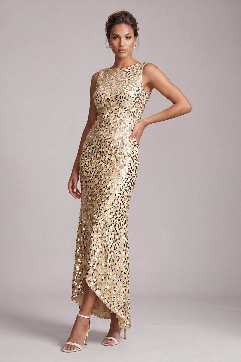 Load image into Gallery viewer, Sparkly Silver Sequin Boat Neck Long Mother of the Bride Dress