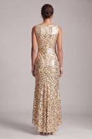 Load image into Gallery viewer, Sparkly Silver Sequin Boat Neck Long Mother of the Bride Dress