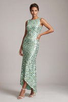 Load image into Gallery viewer, Sparkly Silver Sequin Boat Neck Long Mother of the Bride Dress