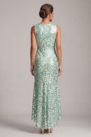 Load image into Gallery viewer, Sparkly Silver Sequin Boat Neck Long Mother of the Bride Dress