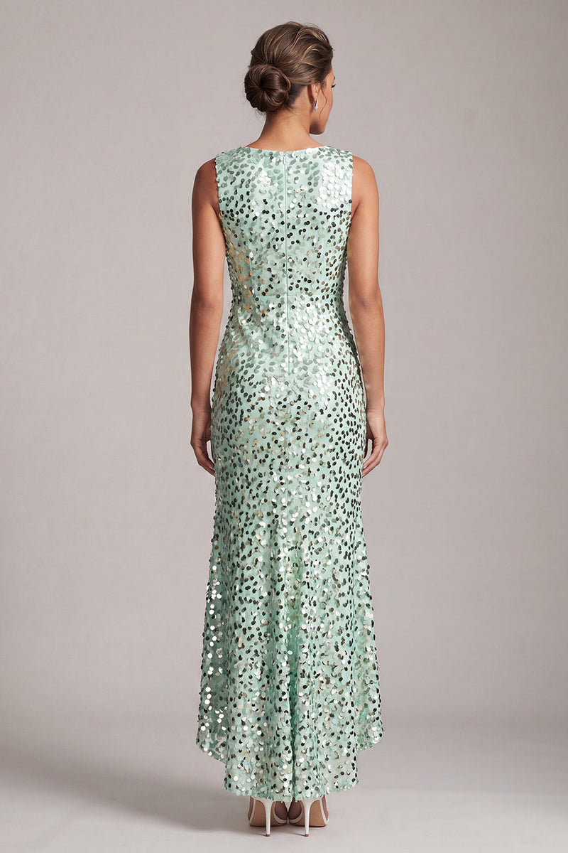 Load image into Gallery viewer, Sparkly Silver Sequin Boat Neck Long Mother of the Bride Dress