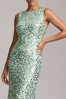 Load image into Gallery viewer, Sparkly Silver Sequin Boat Neck Long Mother of the Bride Dress