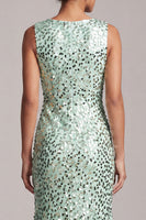 Load image into Gallery viewer, Sparkly Silver Sequin Boat Neck Long Mother of the Bride Dress