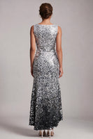 Load image into Gallery viewer, Sparkly Silver Sequin Boat Neck Long Mother of the Bride Dress