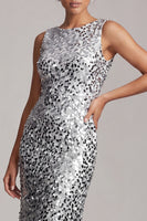 Load image into Gallery viewer, Sparkly Silver Sequin Boat Neck Long Mother of the Bride Dress
