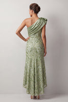 Load image into Gallery viewer, Floral Sparkly Champagne Sequin One Shoulder High-Low Mother of the Bride Dress