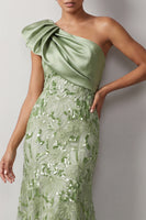 Load image into Gallery viewer, Floral Sparkly Champagne Sequin One Shoulder High-Low Mother of the Bride Dress