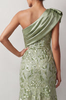 Load image into Gallery viewer, Floral Sparkly Champagne Sequin One Shoulder High-Low Mother of the Bride Dress