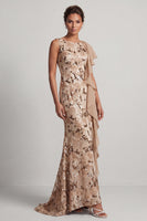 Load image into Gallery viewer, Sparkly Floral Champagne Sequin Ruffled Mermaid Long Mother of the Bride Dress