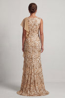 Load image into Gallery viewer, Sparkly Floral Champagne Sequin Ruffled Mermaid Long Mother of the Bride Dress